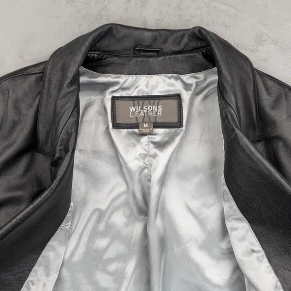 Vintage 1990s Wilsons Leather Black Button Font Jacket Women's Medium - Picture 4 of 5